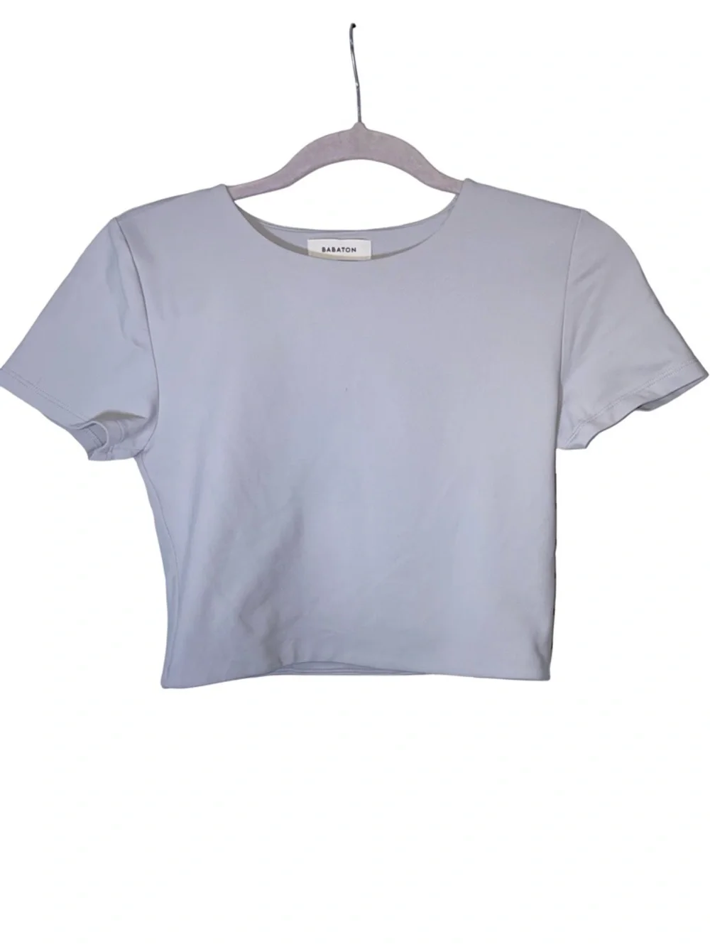 Aritzia Babaton Contour‎ Crew Cropped T-Shirt - Size M - Light Blue/Grey